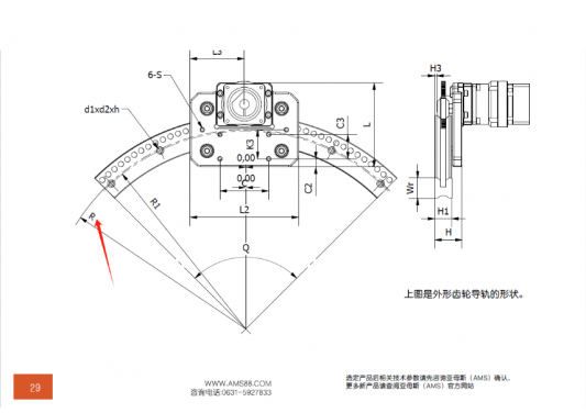 AMS(亞母斯）產(chǎn)品FDK圓弧齒輪導(dǎo)軌的半徑是內(nèi)圓弧還是外圓弧的半徑？